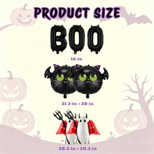 Halloween Balloons Set with Ghost Bat Boo Decorations, Reusable Foil Party Supplies