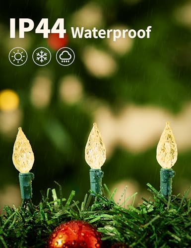 Outdoor Christmas String Lights 25ft 50 LEDs Faceted C6 Warm White