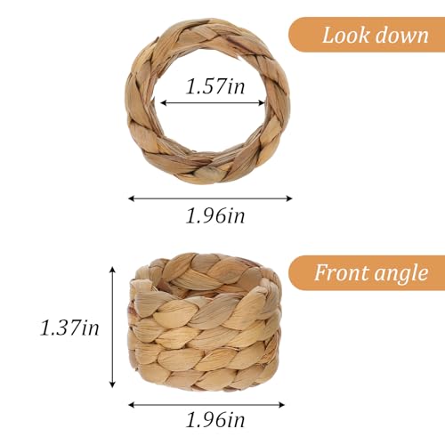 Farmhouse Water Hyacinth Napkin Rings - Handmade Rustic Table Decor Set of 24