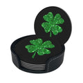 St. Patrick's Day Shamrock Coaster Set with Holder - 6 Green Leather Drink Coasters, 4 Inch, Cute Table Decor - One Size