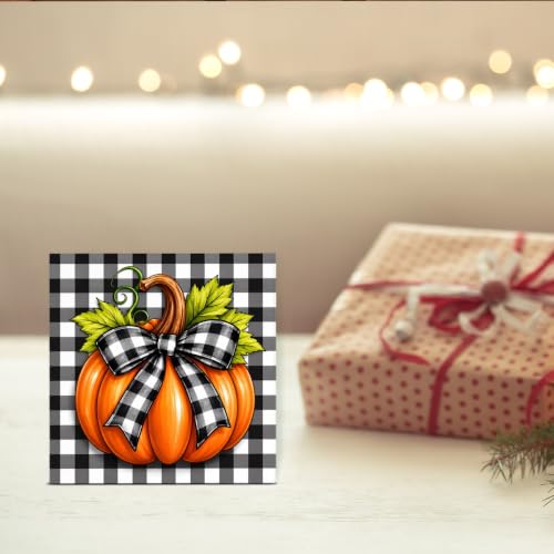 Fall Decor Checkered Pumpkin Wooden Sign - Sign-11
