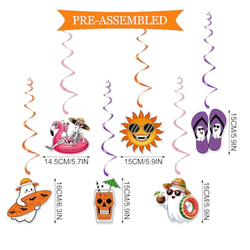 Summerween Party Banner & Decorations Set - Hanging Swirls, Honeycomb Ornaments