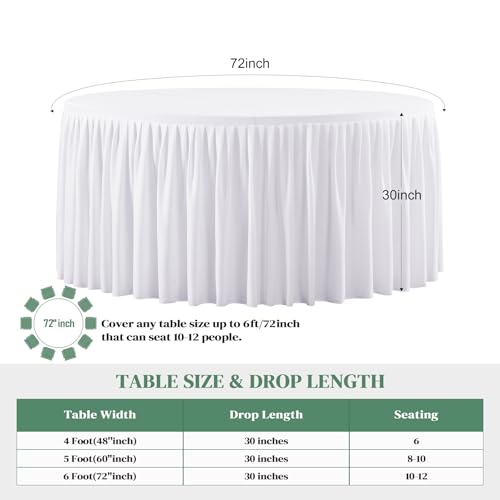 White 72 Inch Round Tablecloth - 2 Pack Wrinkle-Resistant Stretch Spandex Cover for Dining, Weddings, Parties