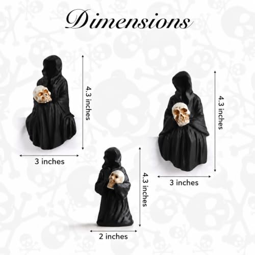 Halloween Gothic Resin Grim Reaper Figurines Set - Dark Tabletop Decor, 3 Pieces