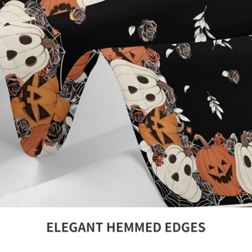 84x60 Inch Halloween Rectangular Tablecloth Black Pumpkin Rose Floral Decor