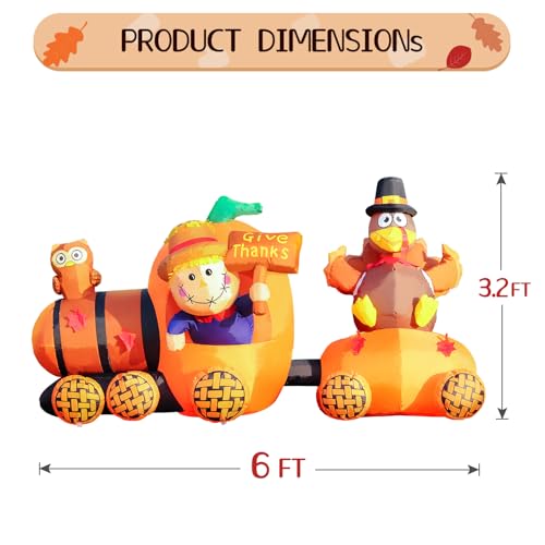 Thanksgiving Inflatable Scarecrow Driving Pumpkin Train with Turkey - Fall Yard Decor, Fall Train Variation