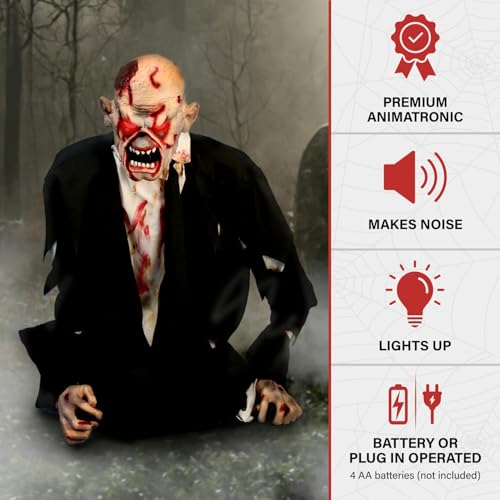 Haunted Hill Farm 35-Inch Damien Zombie Animatronic with Light-Up Eyes & Motion Sound