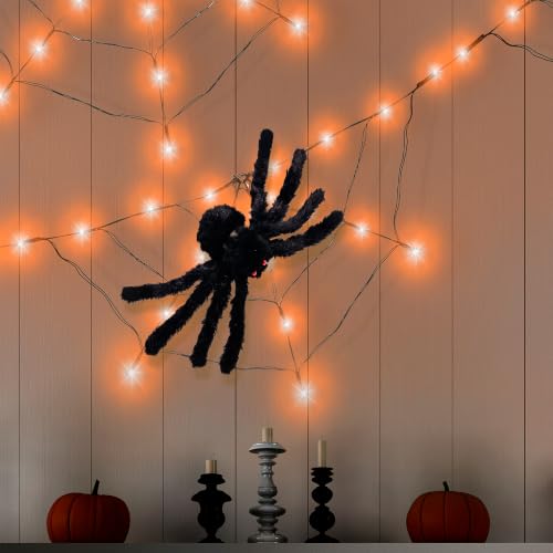 Orange Halloween Spider Web Lights with Spiders - 2 Pack, Indoor/Outdoor Decoration