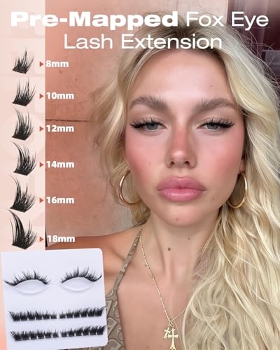 C2 Volume Fox Eye Lash Clusters - Wispy Spiky Eyelash Extensions 10-18mm for DIY Cat Eye Look