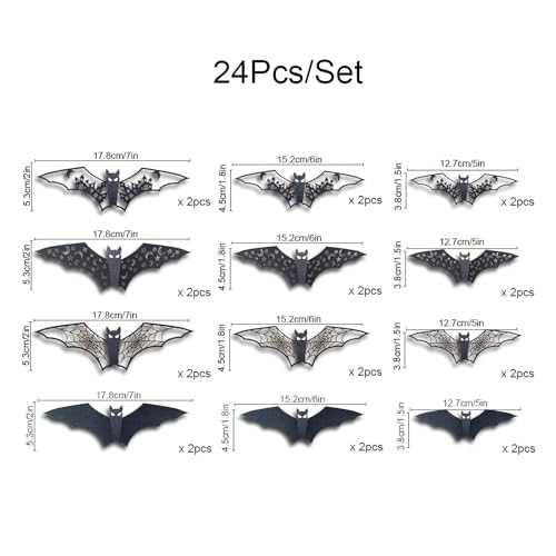 Halloween 3D Bat Wall Decals - Spooky Indoor Party Decorations, 24 Pieces