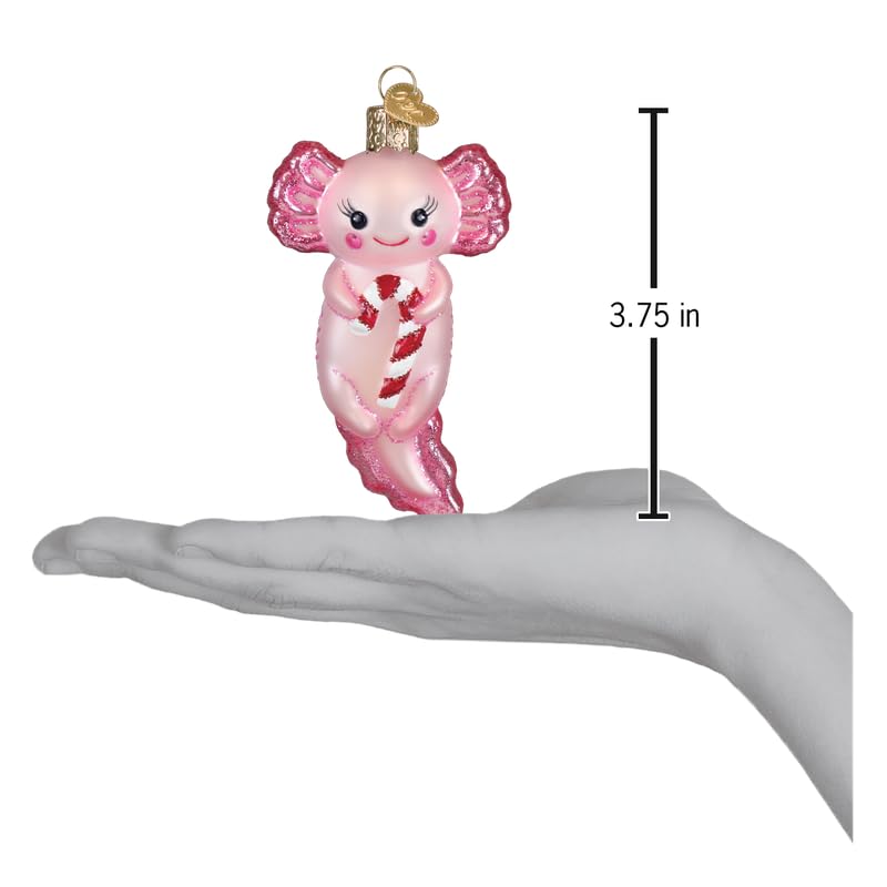 Handcrafted Glass Christmas Ornament Axolotl with Candy Cane - Holiday Tree Decoration