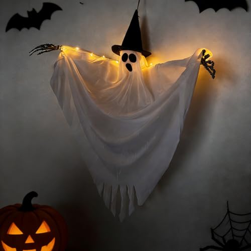 Halloween Ghost Decoration - 35.5-Inch Glowing Floating Ghost for Outdoor Halloween Decor