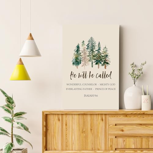 Christian Christmas Wall Art Decor - Isaiah 9:6 Framed Canvas Painting - Variation: Christmas-2 / 16x24 Inch
