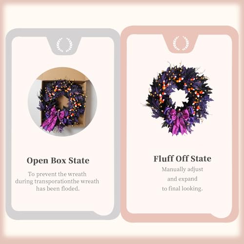 Halloween Door Wreath - 22 Inch Black & Purple Wreath with Witch Ornaments & Bow - Idyllic