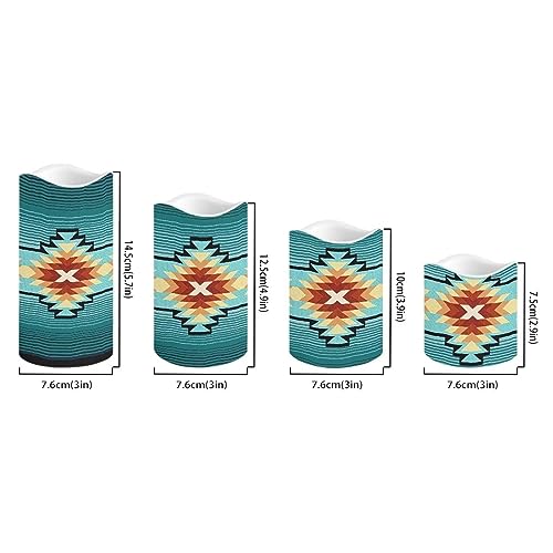 Southwest Native American Triba Flameless Candles Set with Remote - Color Changing & Timer - 4 Pack
