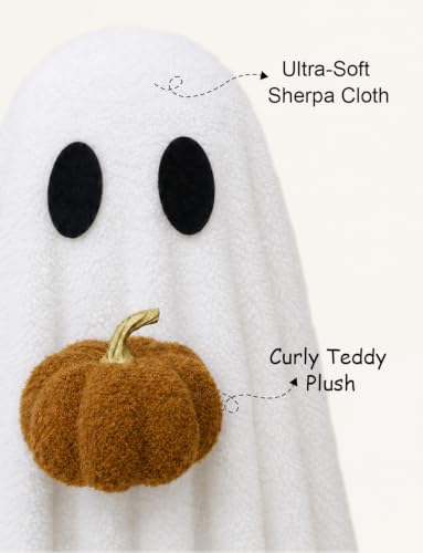 Indoor Halloween Ghost Decoration with Pumpkin and Light-Up Feature - 3.6FT