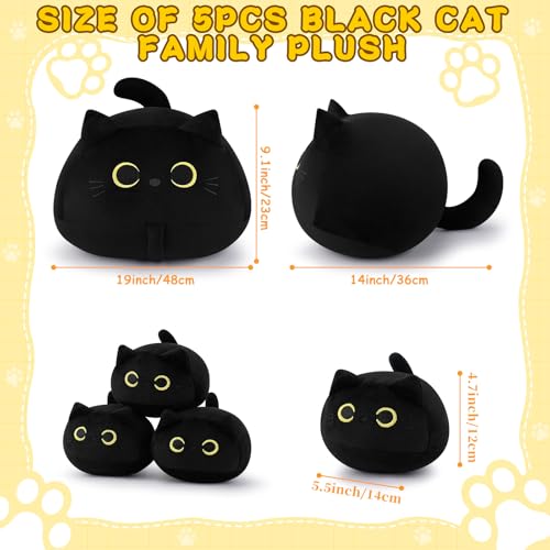 Black Cat Plush Family Set - 19-Inch Mommy with 4 Kittens, Cute Kids & Adults Gift