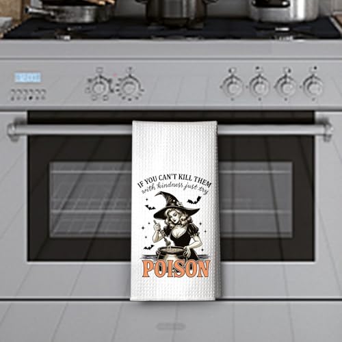 Humorous Witch Theme Kitchen Towel - White G Halloween Gift for Friend Coworker