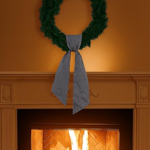 Black Gingham Wreath Bow Set - 2 Pack for Door Decoration - Modern Farmhouse Style - Variation: Black