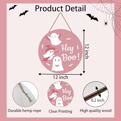 Pink Halloween Door Wreath with Ghost and Bat Decorations, Festive Wall Decor