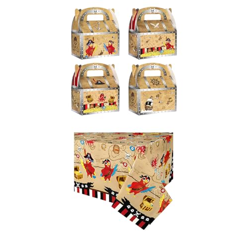 Pirate Party Table Cover & Candy Box Set - 2 Tablecloths & 12 Gift Boxes