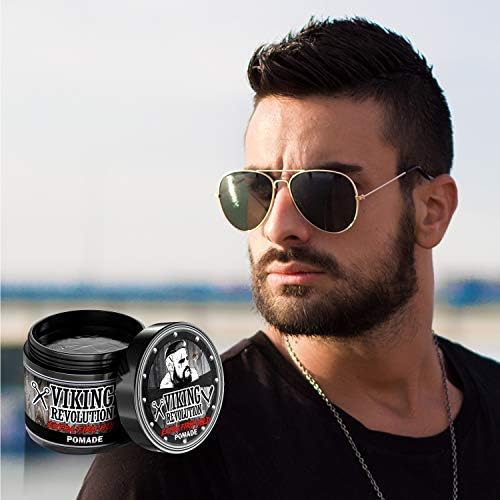 Viking Revolution Extreme Hold Pomade for Men - Extra Firm Hold & High Shine - Water-Based, Easy to Wash Out, 4oz