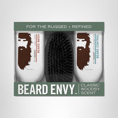 Billy Jealousy Original Beard Envy Facial Hair Refining Kit with Beard Wash Facial Hair Control and Boar Bristle Brush for Clean, Hydrated, Soft, Tamed Unruly Mane
