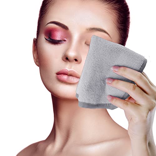 Microfiber Makeup Remover Cloths - 8x8 in Reusable Facial Cleansing Pads, Gray, 6 Pack