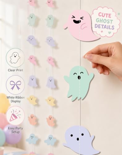 Pastel Ghost Halloween Garland Set - 4 Pre-Sewn Festive Decorations