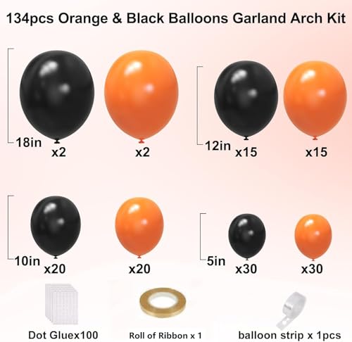 Black Orange Balloon Arch Kit - 134pcs Back to School Halloween Decoration