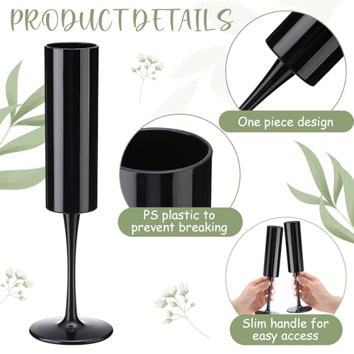 Black Acrylic Champagne Flutes Set of 30 Unbreakable Reusable Stemware for Parties