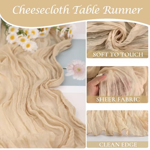 Champagne Cheesecloth Table Runner Set - 12 pcs 35x120 Inches, Boho Wedding Decor