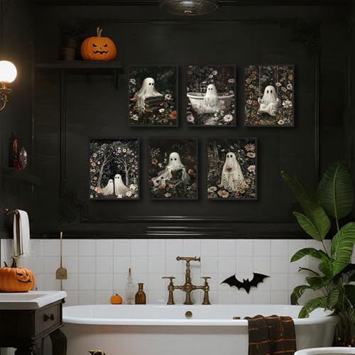 Ghost Wall Art Prints Set - Halloween Dark Forest Ghost Posters 8x10in, Unframed - Variation of Poster