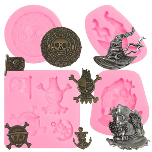 Pirate Silicone Mold Set for Halloween Crafts, 4 Pieces - Pink