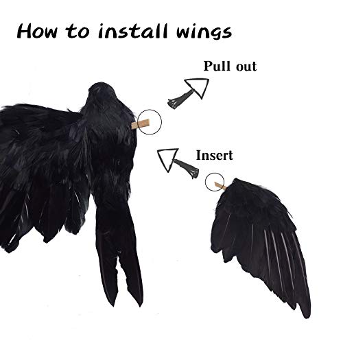 Realistic Black Feathered Crow Decor - Lifesize Halloween Props - 13in & 12in - L Variation