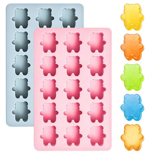 Pink and Blue Bear-Shaped Silicone Ice & Gummy Mold Set - 15 Cavities
