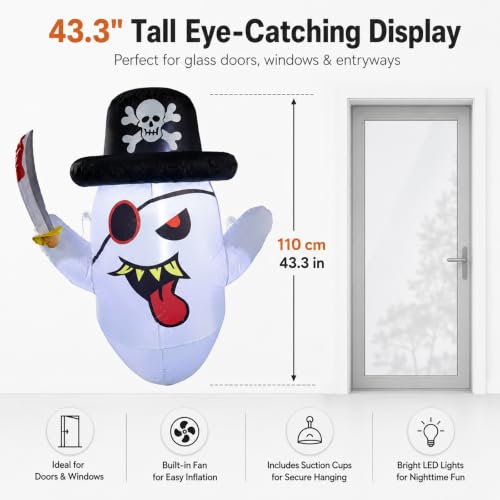 Halloween Inflatable Pirate Ghost Window Decoration - 3.5FT with LED Lights