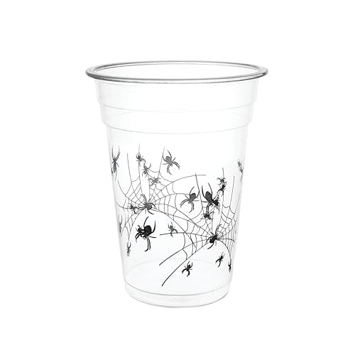 Halloween Party Cups 20-Count 16 oz Plastic Spider Print Tumblers - Reusable & Disposable