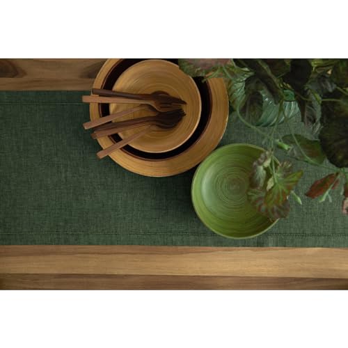 Forest Green Linen Table Runner - Milan 14 x 108 Inch, Handcrafted & Machine Washable