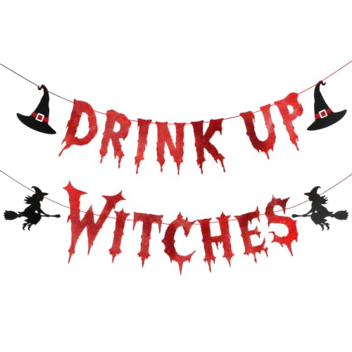 Halloween Witch Party Banner Drink Up Witches Decorations - Reusable