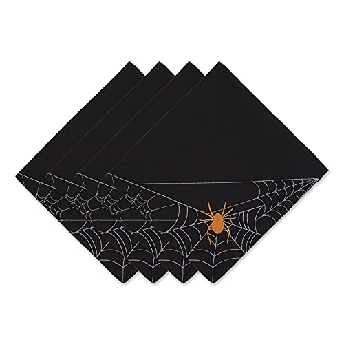Halloween Spooky Spider Web Napkin Set - 20x20 Inch, 4 Pieces, Reusable Cotton