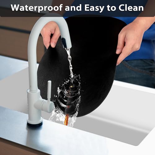 Oval Heat Resistant Placemats Set of 6 - Waterproof & Washable Table Mats, 12x17 Inch, Black
