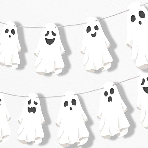 Halloween Spooky Ghost Garland Banner - 15 Pieces Party Decor