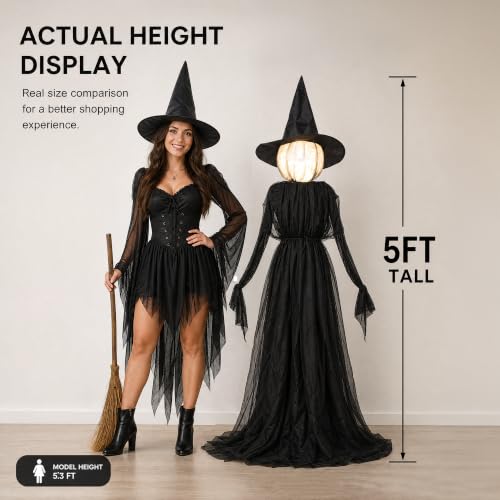 5 Ft Halloween Witch Decorations Set of 3 Light Up Holding Hands Outdoor Yard Garden Haunted House
