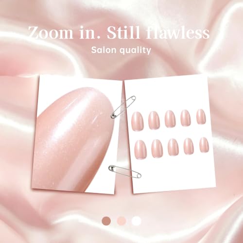 PILOLO Pearl Chrome Press On Nails Short Almond - Champagne Nude Variation