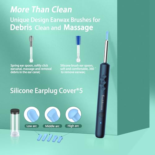 Ear Wax Removal Tool with Camera & Light - Blue 8-Piece Ear Cleaning Kit for iOS & Android