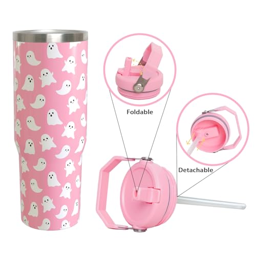 Halloween Ghost Tumbler 30oz Insulated Water Bottle with Handle & Flip Straw - Variation 01
