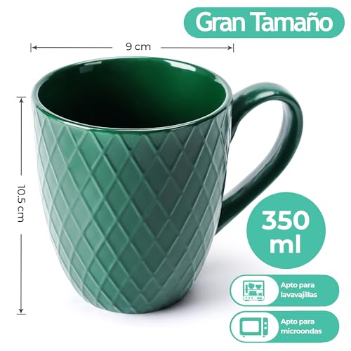Jungle Green Coffee Mug Set of 6 - Palmanova Collection, 14oz Ceramic Cups