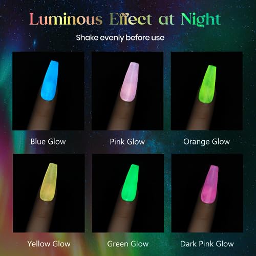 Glow in The Dark Gel Nail Polish Set with Cat Eye Effect – Neon Colors & Magnet Stick - Neon Glow Variation