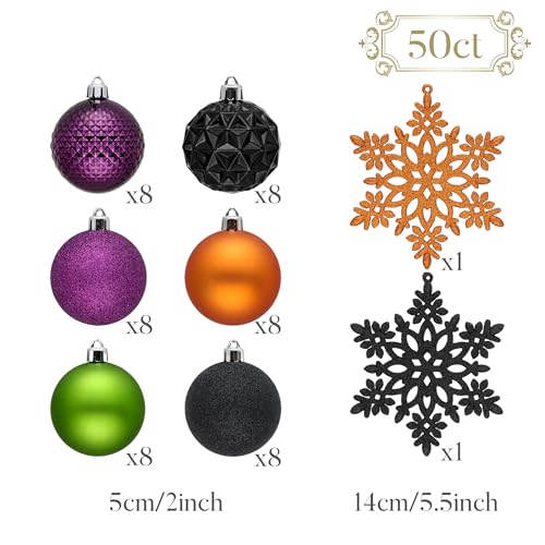 Valery Madelyn 50ct Halloween Tree Ornaments Indoor Decorations - Orange, Purple, Green, Medium
